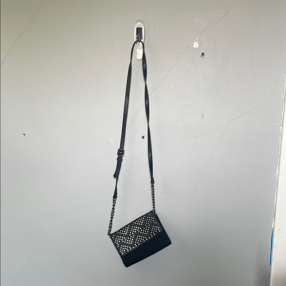 Nine West Slim Foldover Faux Leather Studded Chain Crossbody